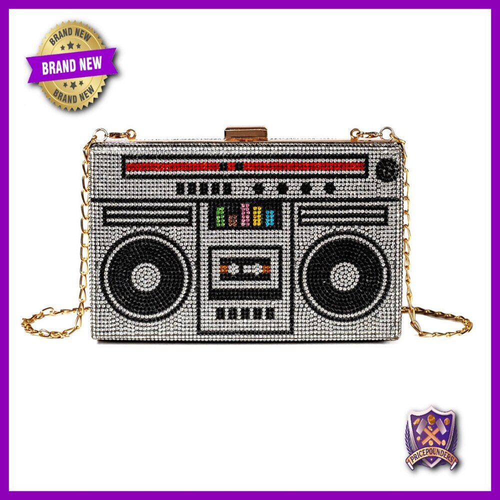 Retro Rhinestone Evening Clutch Crossbody Bag Detachable Chain Y2K Party